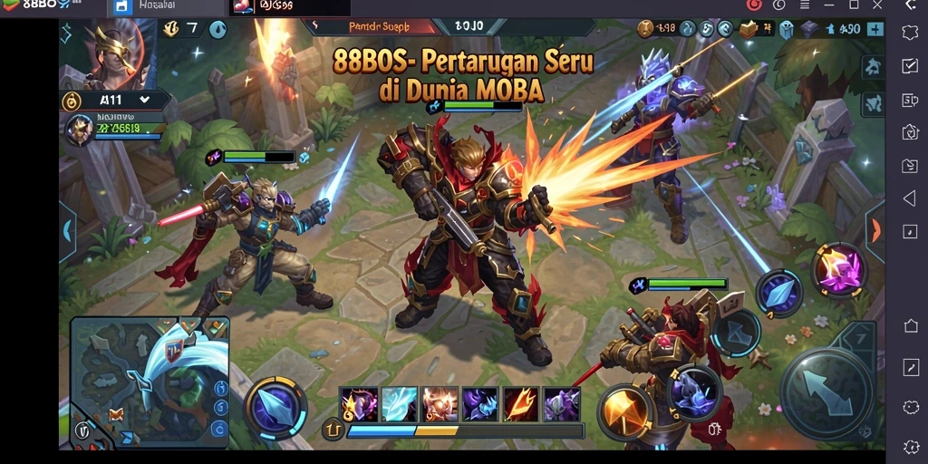 Skrinsut gameplay intens dari pertarungan dalam game MOBA 88BOS.