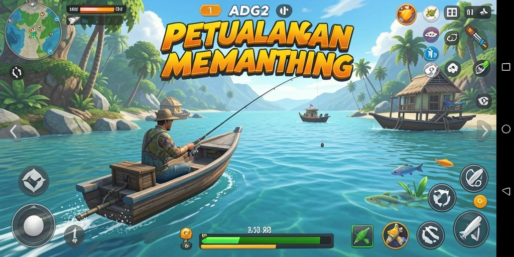 Screenshot gameplay ADG62 menampilkan aksi memancing yang seru dan menantang.