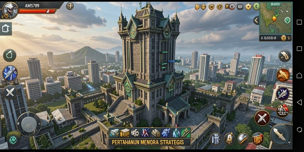 Screenshot gameplay <strong>AMS789</strong> menampilkan menara yang siap menghadapi serangan musuh.