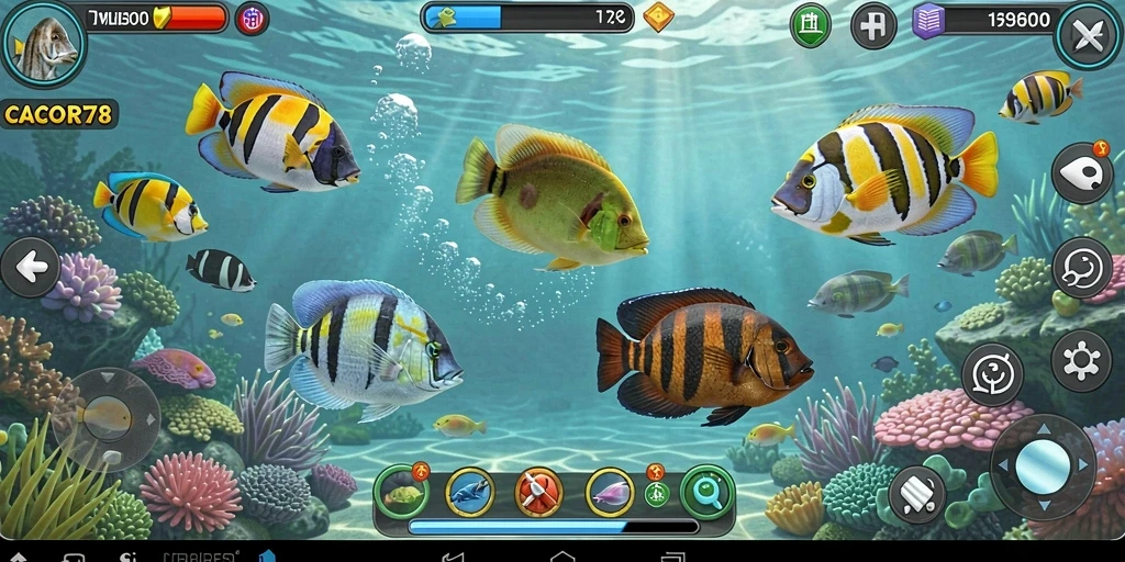 Screenshot gameplay apik dari CACOR78, menampilkan aksi tembak ikan.