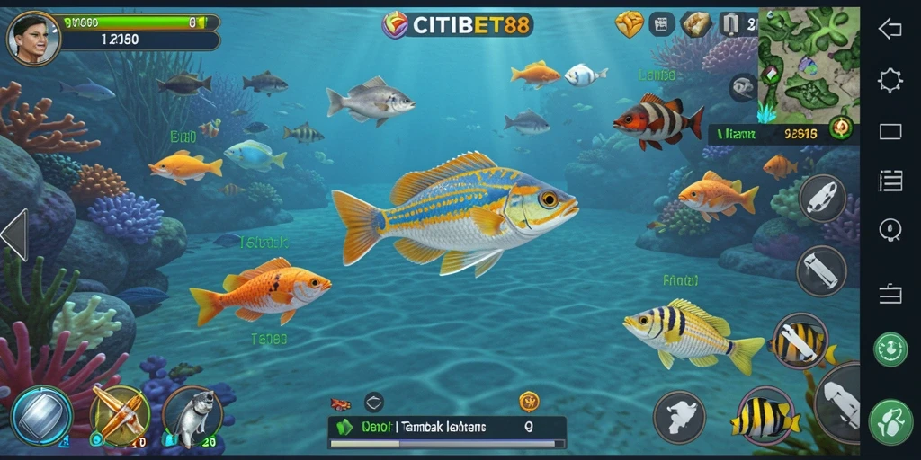 Screenshot gameplay CITIBET88 yang menampilkan aksi menembak ikan.
