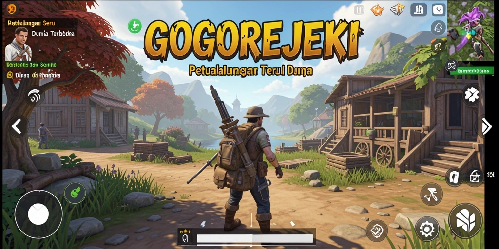 Tangkapan layar GOGOREJEKI menampilkan aktor utama menjelajahi dunia terbuka yang menakjubkan.