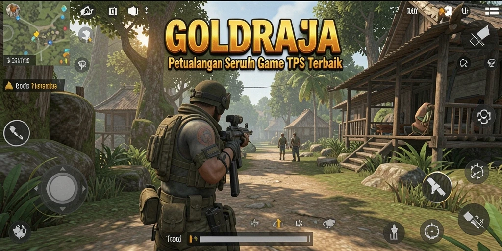 Tangkapan layar gameplay GOLDRAJA menampilkan aksi tembak-menembak yang mendebarkan.