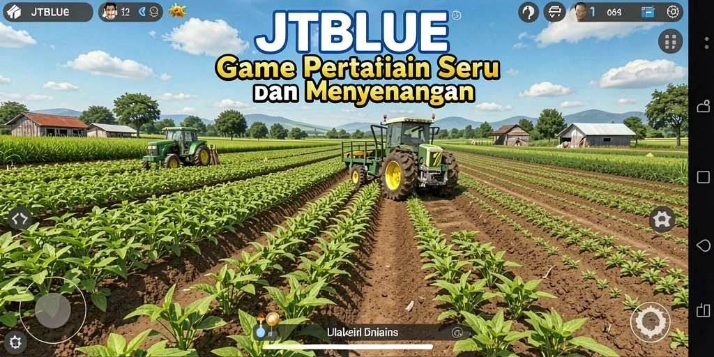 Tampilan gameplay seru dan serasi di JTBLUE dengan tanaman hijau yang subur.