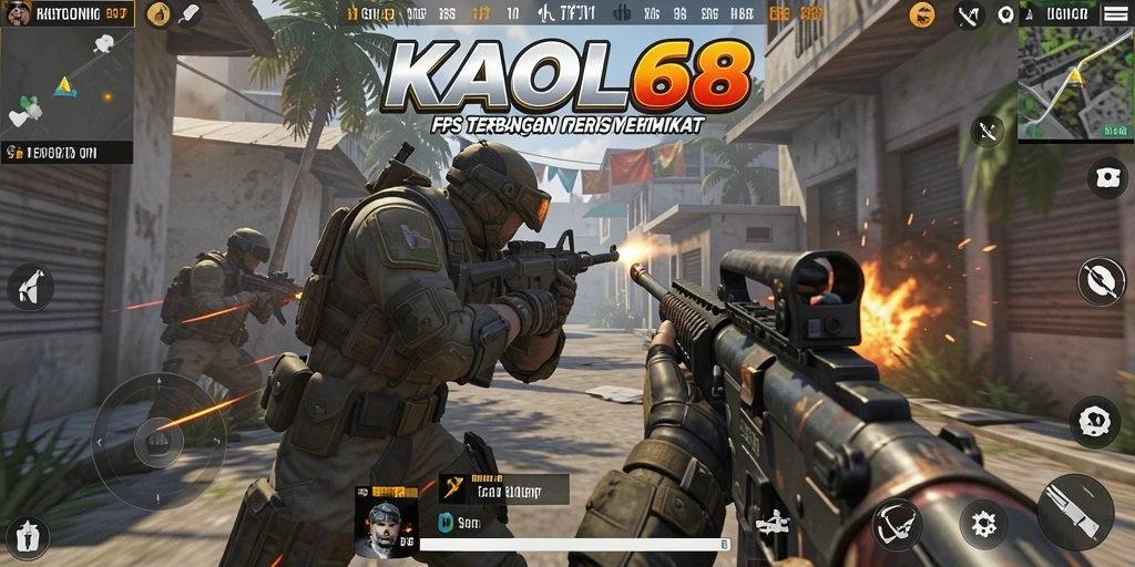 Screenshot gameplay KAOL68 menunjukkan aksi menembak yang intens dan mendebarkan.