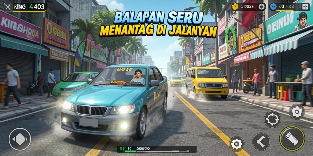 Tampilan gameplay seru dari KING403 dengan balapan yang cepat.