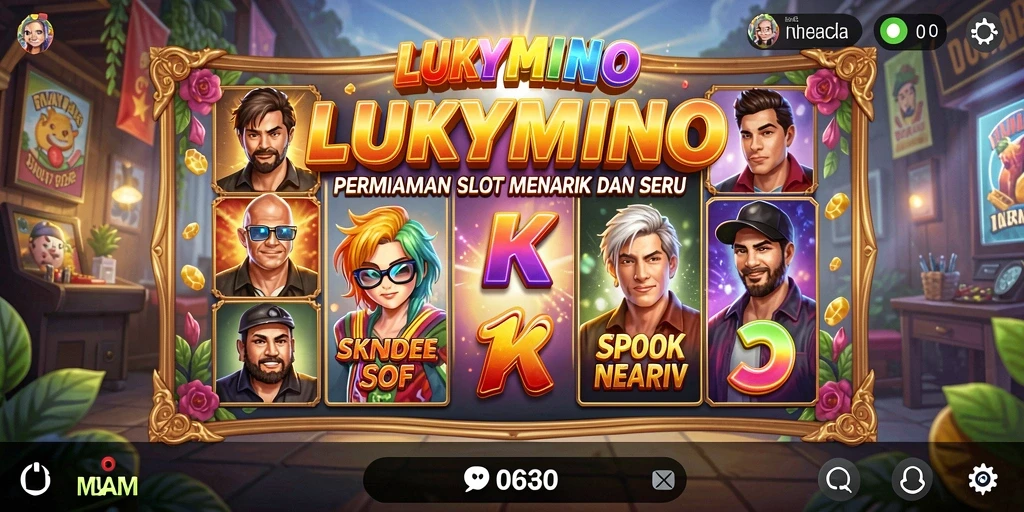 Tampilan menarik gameplay LUKYMINO dengan simbol slot berwarna-warni.