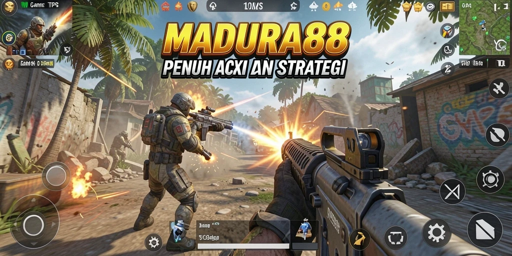 Tampilan layar utama MADURA88 yang menampilkan aksi dalam game TPS.