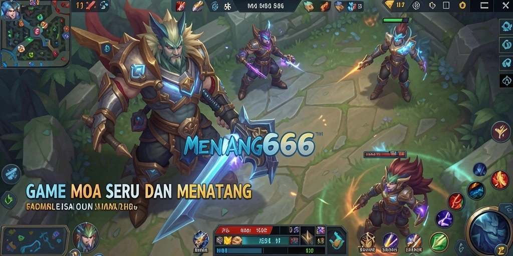 Menampilkan aksi seru dari gameplay MENANG666 di arena MOBA.