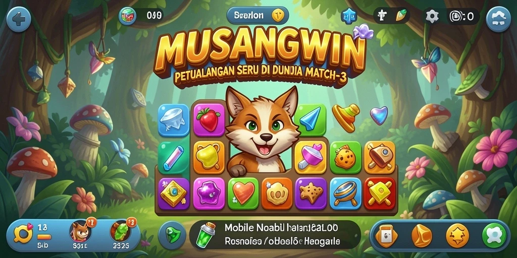 Screenshot gameplay MUSANGWIN menampilkan aksi mencocokkan objek yang seru.