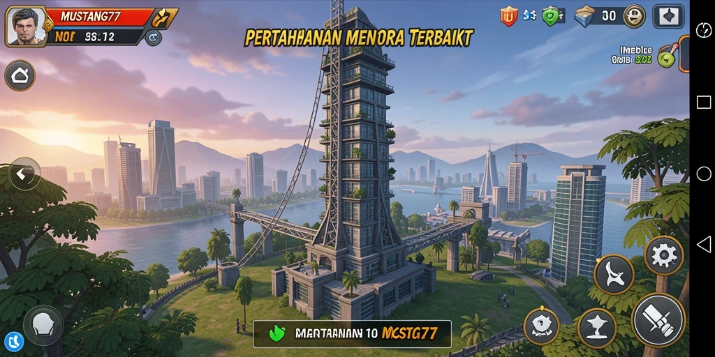 Tampilan gameplay MUSTANG77 yang menakjubkan dalam pertahanan menara.