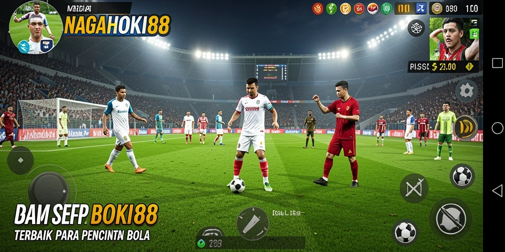 Tangkapan layar gameplay NAGAHOKI88 yang menampilkan aksi sepak bola mendebarkan.