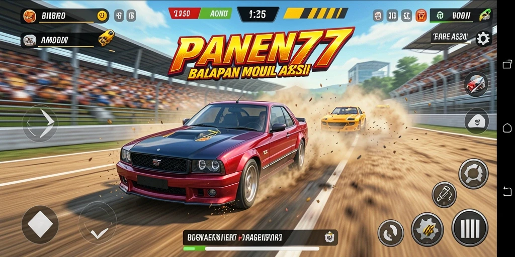 Screenshot utama PANEN77 menampilkan mobil balap melaju kencang di lintasan.
