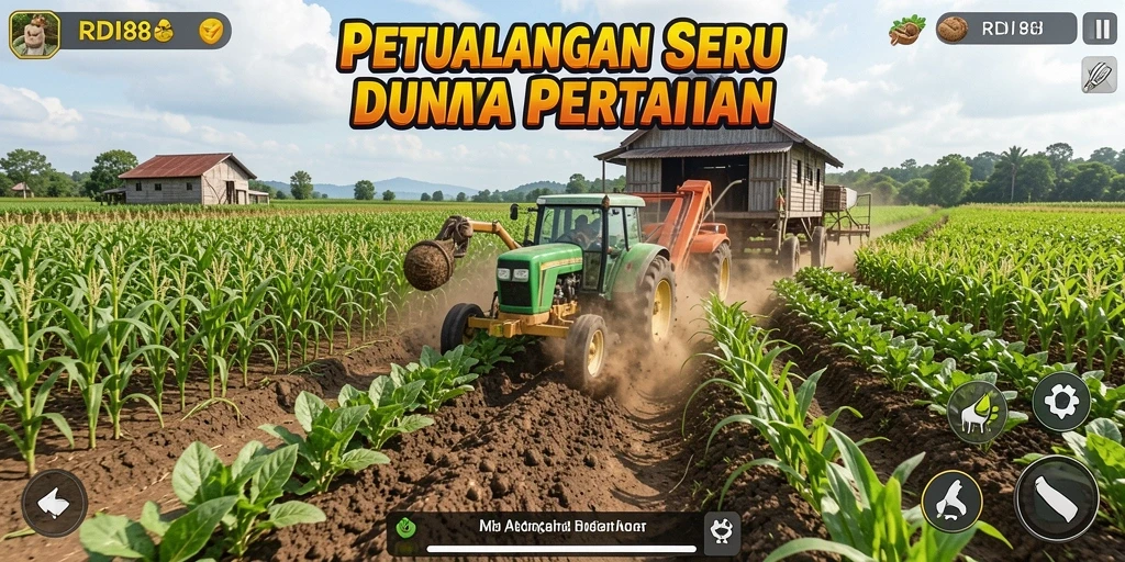 Tampilan gameplay RDI88 dengan pertanian yang subur dan interaksi sosial.