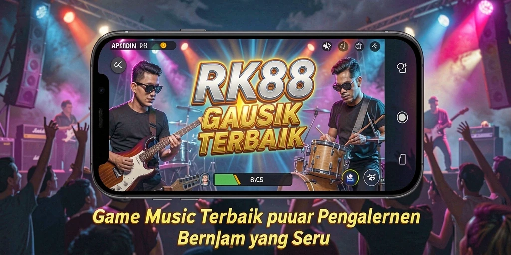 Tampilan gameplay RK88 yang penuh warna saat menampilkan berbagai lagu.